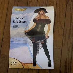 Spirit Strapless Pirate Dress - Black and Burgundy Adult Large Size 12-14